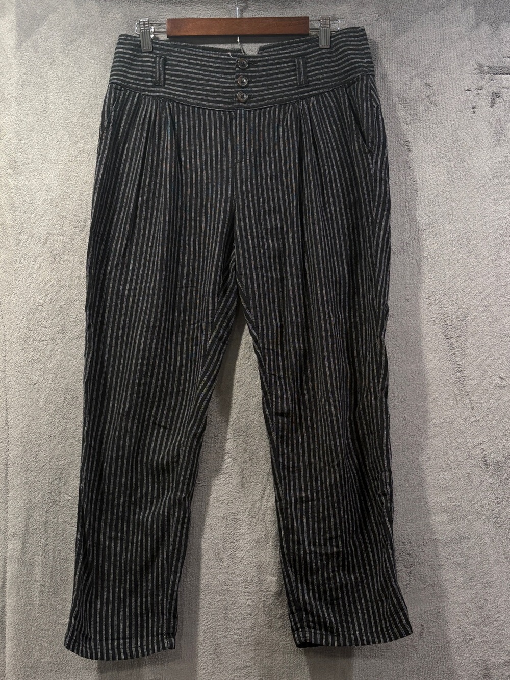 Sundance Women’s Amelia Pinstripe Trouser Pant Linen Blend Black Size 8P Petite